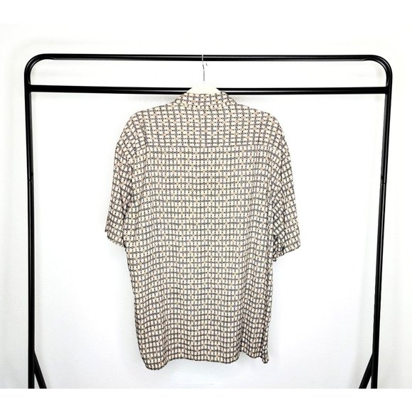 Pierre Cardin Vintage 90s Tan w/ Multicolor Diamond Print S/S Button Up Shirt - Picture 8 of 10